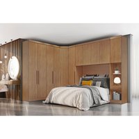 Quarto Modulado Rizon 5 Peças (1 Armário Ponte + 1 Closet + 2 Guarda Roupas + 1 Complemento) QC202 Freijo Cumaru
