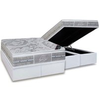 Cama Box Baú Queen: Colchão Molas Castor Pocket Super luxo Látex Plush Double Face + Base CRC Courano White(158x198)