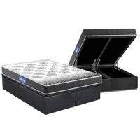 Cama Box Baú King: Colchão Espuma Probel D20 Guarda Costas Resistente Black + Base CRC Suede Gray(193x203)