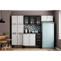 Kit de Cozinha Modulada 4 Peças Múltipla  (2 Armários + 1 Balcão + 1 Paneleiro) C4P77 Branco/Preto - Bertolini