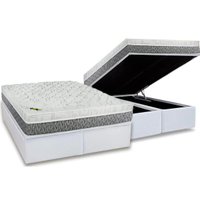 Cama Box Baú Queen: Colchão Molas Luckspuma MasterPocket Ensacadas Aspen One Side + Base CRC Courano White(158x198)