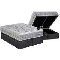 Cama Box Baú Queen: Colchão Molas Pocket Ensacadas Castor  Super Luxo Látex SLX + Base CRC Suede Cinza(158x198)