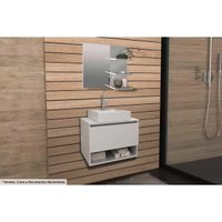Conjunto de Banheiro Armário c/ Espelho BN3608 e Balcão Suspenso BN3606 s/Cuba Pia 60cm cor Branco - Tecno Mobili