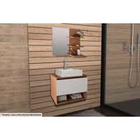Conjunto de Banheiro Armário c/ Espelho BN3608 e Balcão Suspenso BN3606 s/Cuba Pia 60cm cor Amêndoa - Tecno Mobili