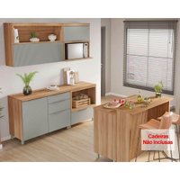 Cozinha Completa Marquesa 6 Peças (2Aéreos+3Balcões+1Bancada Ilha) C6P02 Nature/Verde - Nesher