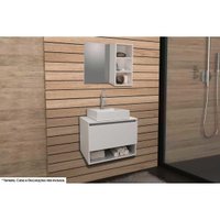 Conjunto de Banheiro Armário c/ Espelho BN3609 e Balcão Suspenso BN3606 s/ Cuba Pia 60cm cor Branco - Tecno Mobili