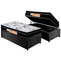 Cama Box Baú Solteiro: Colchão Ortopédico Polar D28 / EP Orthoface + Base CRC Suede Black(88x188)