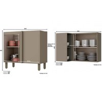 Cozinha Modulada Henn Connect  14 Peças (5 Armários + 4 Balcões + 1 Paneleiro + 4 Complementos) C14P04 Duna/Cristal