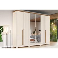 Guarda Roupa Casal 6 Portas e 6 Gavetas c/ Espelho e Pés Napoli Off White/Nature - Henn