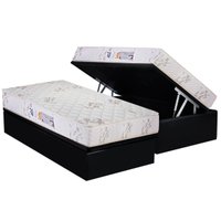 Cama Box Baú Solteiro: Colchão Espuma D33 Luckspuma Supreme Floral + Base CRC Suede Black(88x188)