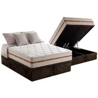 Cama Box Baú Queen: Colchão Molas Anjos MasterPocket Ensacadas Classic + Base CRC Suede Brown(158x198)