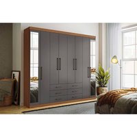 Guarda Roupa Casal 8 Portas e 6 Gavetas c/ Espelho Master 8.6 Jatoba/Grafitte - Santos Andirá
