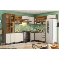 Cozinha Modulada Henn Connect  12 Peças (5 Armários + 3 Balcões + 1 Paneleiro + 3 Complementos) C12P02 Duna/Cristal