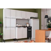 Kit de Cozinha Modulada 4 Peças Múltipla  (2 Armários + 1 Balcão + 1 Paneleiro) C4P72 Branco/Preto - Bertolini