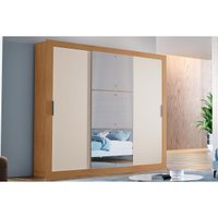 Guarda Roupas 3 Portas de Correr e 4 Gavetas c/ Espelho Veneza Luxo Naturale/Off White - Rufato