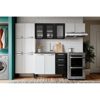 Kit de Cozinha Modulada 4 Peças Múltipla  (2 Armários + 1 Balcão + 1 Paneleiro) C4P76 Branco/Preto - Bertolini