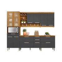 Cozinha Modulada Completa Burguesa Premium 5 Peças (2 Armários + 2 Balcões + 1 Paneleiro) C5P23 Freijo/Grafite - Nesher