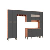 Kit de Cozinha Modulada 5 Peças Napoli Prime  (2 Armários + 1 Balcão + 2 Paneleiros) C5P04 Castanho/Chumbo - Ronipa