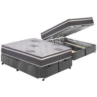 Cama Box Baú Queen: Colchão Espuma Polar D33 Pérola Premium Euro Pillow + Base CRC Suede Gray(158x198)