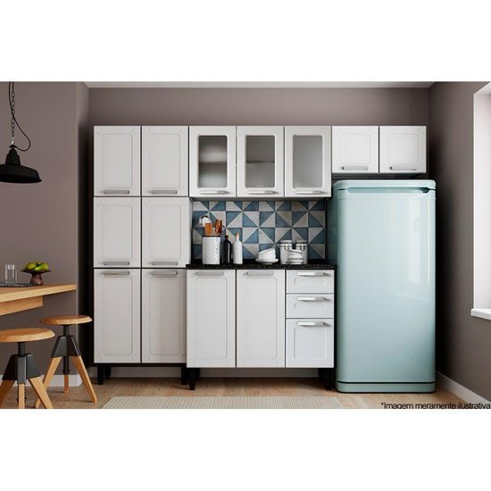 Kit de Cozinha Completa 4 Peças Múltipla  (2 Armários + 1 Balcão + 1 Paneleiro) C4P73 Branco - Bertolini