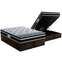 Cama Box Baú Queen: Colchão Espuma D33 Probel /EP ProDormir Advanced Tech1500 Plus + Base CRC Suede Brown(158x198)