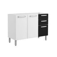 Módulo Cozinha Bertolini Evidence   7024 3 Portas 2 Gavetas s/ Tampo Branco/Preto