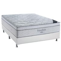 Cama Box Casal: Colchão Molas Ortobom SuperPocket Freedom Visco + Base CRC Courano Branco(138x188)
