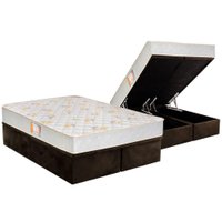 Cama Box Baú Queen: Colchão Espuma Castor D28 Sleep Max Duplo + Base CRC Suede Brown(158x198)