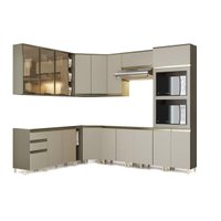 Cozinha Modulada Henn Connect  11 Peças (4 Armários + 4 Balcões + 1 Paneleiro + 2 Complementos) C11P02 Duna/Cristal