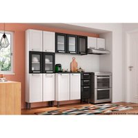 Kit de Cozinha Modulada 4 Peças Múltipla  (2 Armários + 1 Balcão + 1 Paneleiro) C4P83 Branco/Preto - Bertolini