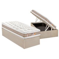 Cama Box Baú Solteiro: Colchão Molas Pocket Ensacadas Castor  Silver Star Air Double Face + Base CRC Suede Clean(88x188)