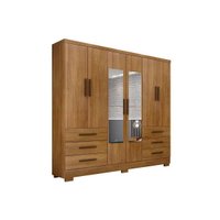 Guarda Roupa Solteiro 6 Portas e 6 Gavetas c/Espelho e Pés Encant Freijo Cumaru - Novo Horizonte