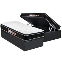 Cama Box Baú Solteiro: Colchão Espuma D33 Castor Black e White Air Euro Pillow + Base CRC Suede Gray(88x188)