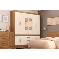 Guarda Roupa Casal 10 Portas e 3 Gavetas c/ Espelho New Murano Amêndola/Off White - Demóbile