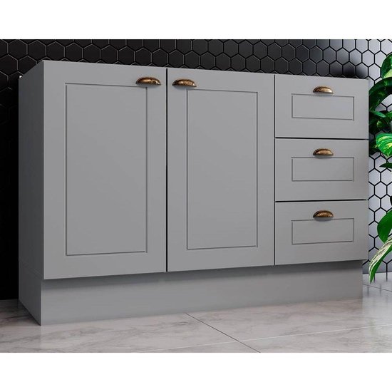Módulo Cozinha Henn Americana Balcão 2 Portas e 3 Gavetas p/ Pia 120cm S/tampo Cinza
