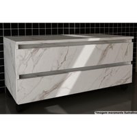 Bancada de Banheiro BN3603 2 Gavetas c/ Rodízio cor Mármore Branco - Tecno Mobili