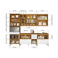 Cozinha Modulada Completa Burguesa Premium 5 Peças (2 Balcões + 2 Aéreos + 1 Paneleiro) C5P26 Freijó/Branco - Nesher