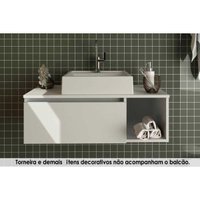 Conjunto de Banheiro Balcão Suspenso BN3601 c/ Cuba Pia BN3600 80cm cor Branco - Tecno Mobili