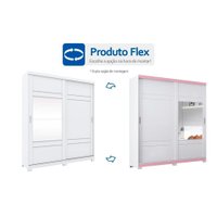 Guarda Roupa 2 Portas de Correr e 3 Gavetas Verg Branco/Rosa - Henn