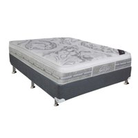 Cama Box Casal: Colchão Molas Pocket Ensacadas Castor  Super Luxo Látex Push + Base CRC Suede Cinza(138x188)