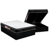 Cama Box Baú Queen: Colchão Espuma Castor D33 Black e White Air Euro Pillow + Base CRC Courano Black(158x198)