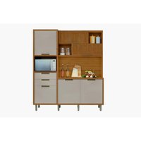 Cozinha Modulada Nesher Imperatriz Loft 3Nichos Microondas c/6Portas e 2Gavetas Ripado 183x212cm Freijo/Off White-Nesher