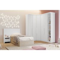 Quarto Modulado Solteiro Rizon 5 Peças (1 Closet + 2 Guarda Roupas + 1 Complemento + 1 Cabeceira) QC210 Branco