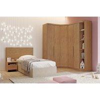 Quarto Modulado Solteiro Rizon 5 Peças (1 Closet + 2 Guarda Roupas + 1 Complemento + 1 Cabeceira) QC210 Freijo Cumaru