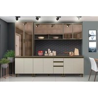 Cozinha Modulada Henn Connect  7 Peças (2 Armários + 2 Balcões + 1 Paneleiro + 2 Complementos) C7P03 Duna/Cristal