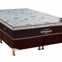 Cama Box Casal: Colchão Molas Ortobom SuperPocket Sleep King Látex + Base CRC Suede Brown(138x188)