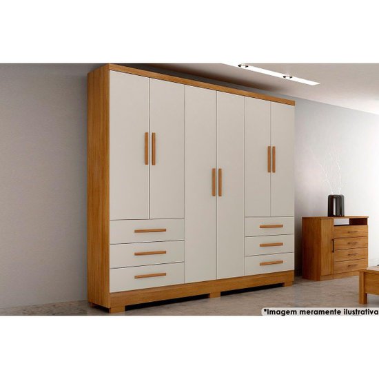Guarda Roupa Solteiro 6 Portas e 6 Gavetas c/Pés Encant Freijo Cumaru c/ Fendi - Novo Horizonte