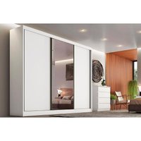 Guarda Roupas 3 Portas de Correr    e 8 Gavetas c/1 Espelho Spazzio Plus Branco - Novo Horizonte