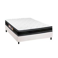 Cama Box Casal: Colchão Espuma Castor D33 Black e White Double Face + Base CRC Courano White(138x188)