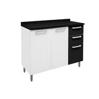 Módulo Cozinha Bertolini Múltipla   6114 3 Portas 2 Gavetas c/ Tampo Branco/Preto